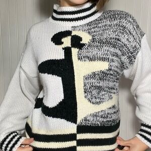 VTG Spice of Life Nautical White Anchor Block Print Sailor Angora Knit Sweater-M